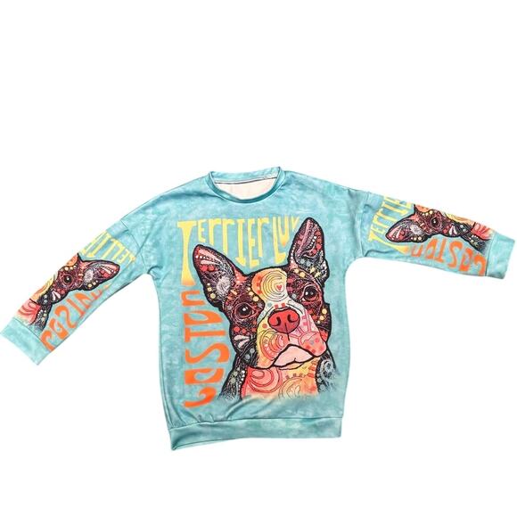 Boston Terrier Sweatshirt & Sweatpants Blue, Kids' Size 6-7, EUC - So Cute! - Picture 2 of 3